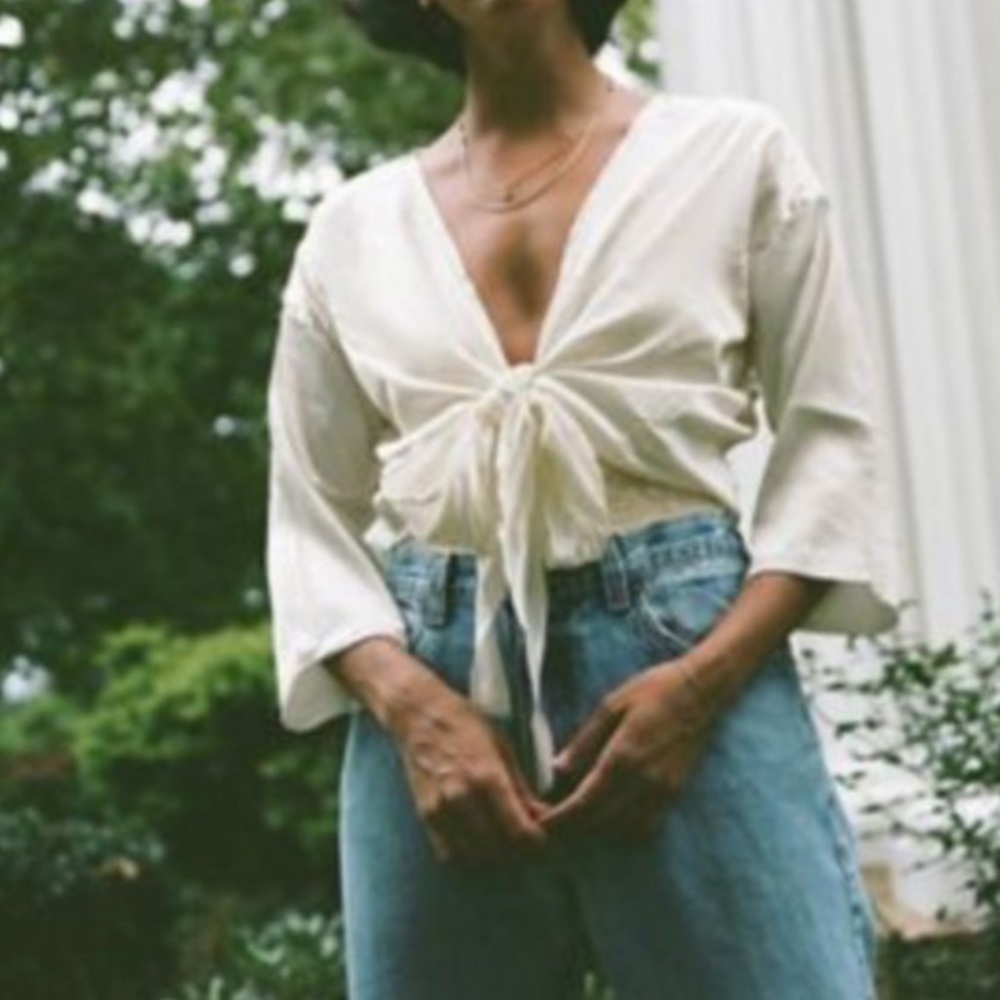 UO Nicole Satin Tie-Front Nylon Boho Top *NWT*